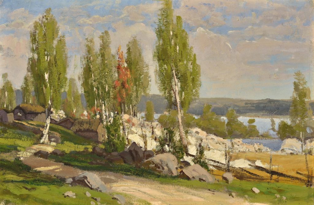 Fanny Churberg, Kaski, aihe Uudeltamaalta, harjoitelma, 1872, öljyväri kankaalle, Gösta Serlachiuksen taidesäätiö. Kuva: Hannu Miettinen.