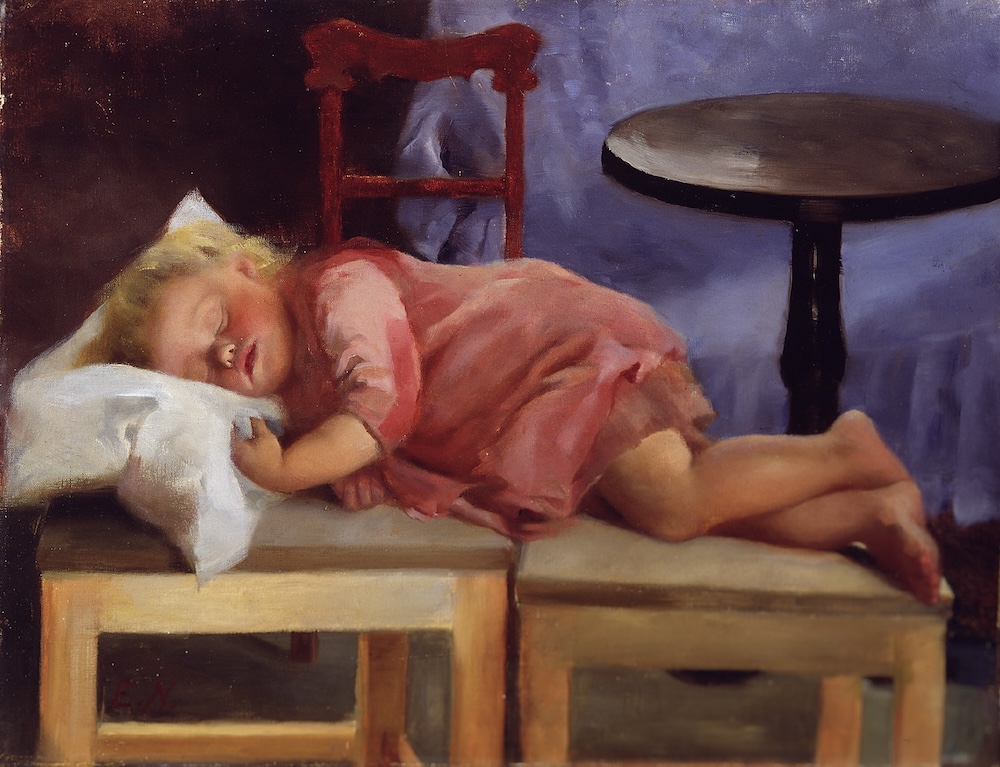 Maalauksessa nukkuva lapsi