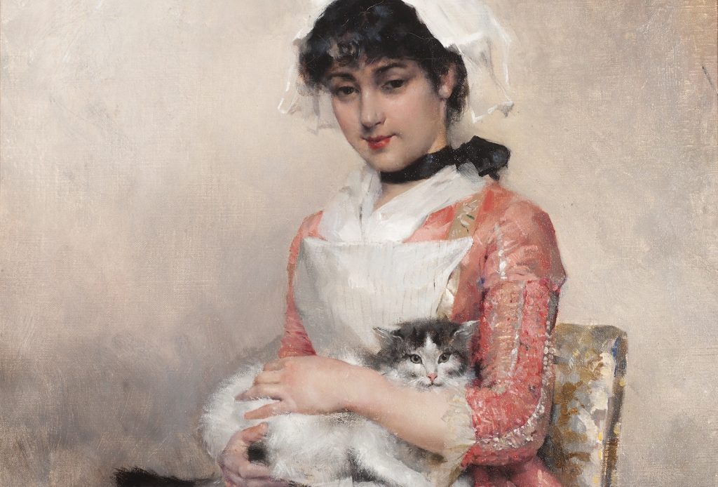 Albert Edelfeltin teos, Tyttö ja kissa, 1881.