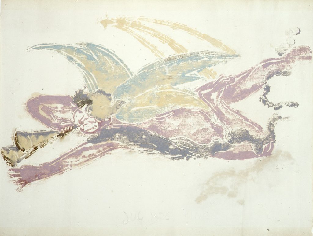 Ellen Thesleff, Pasuunaenkeli, 1926, väripuupiirros, Gösta Serlachiuksen taidesäätiö. 