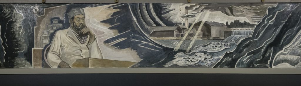 Lennart Segerstråle, Uppkomsten av Mänttä, stucco lustro, 1937. Gösta Serlachius konststiftelse. Foto: Sampo Linkoneva.