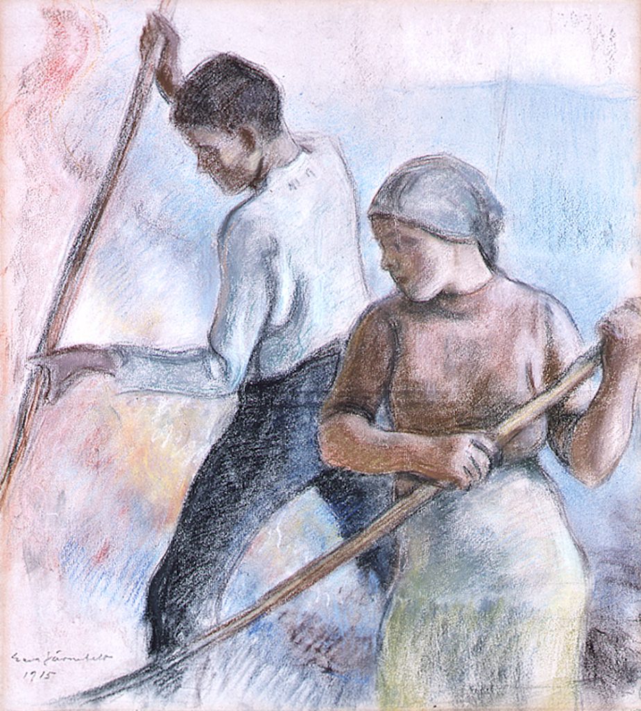 Eero Järnefelt, Kaskenpolttajat, 1915, pastelli paperille, Gösta Serlachiuksen taidesäätiö.