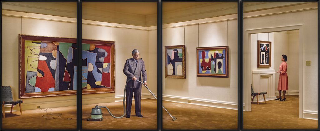 Rodney Graham, Vacuuming the Gallery 1949, 2018, painted aluminium lightbox with transmounted chromogenic transparency. Courtesy Museum Voorlinden, Wassenaar. Image: Rodney Graham Studio.