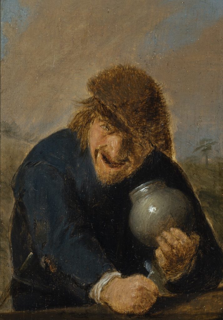 Adrian Brouwer, Mies ja olutruukku, 1600-luku, öljyväri puulle, Gösta Serlachiuksen taidesäätiö. Kuva: Teemu Källi