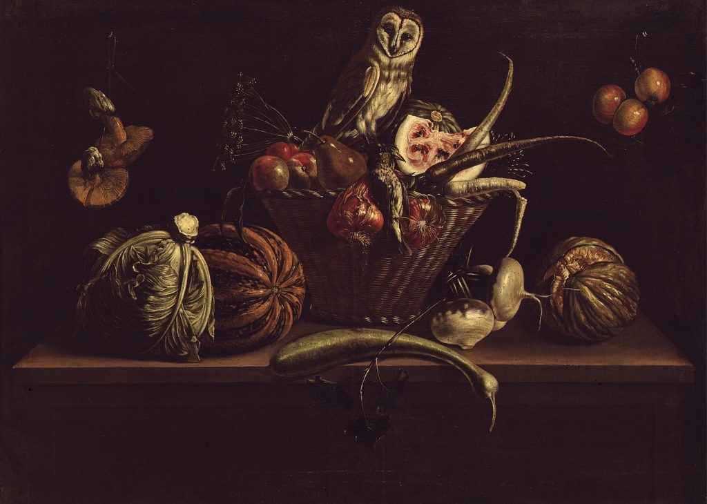 Blas de Ledesma, Hedelmiä ja vihanneksia, 1600-luku, öljyväri kankaalle, Gösta Serlachiuksen taidesäätiö.