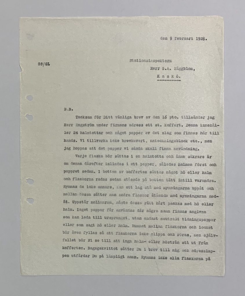 Bredgårdsskötare Engströms brev till Gösta Serlachius den 13.10.1928. Serlachiusmuseers arkivsamling.