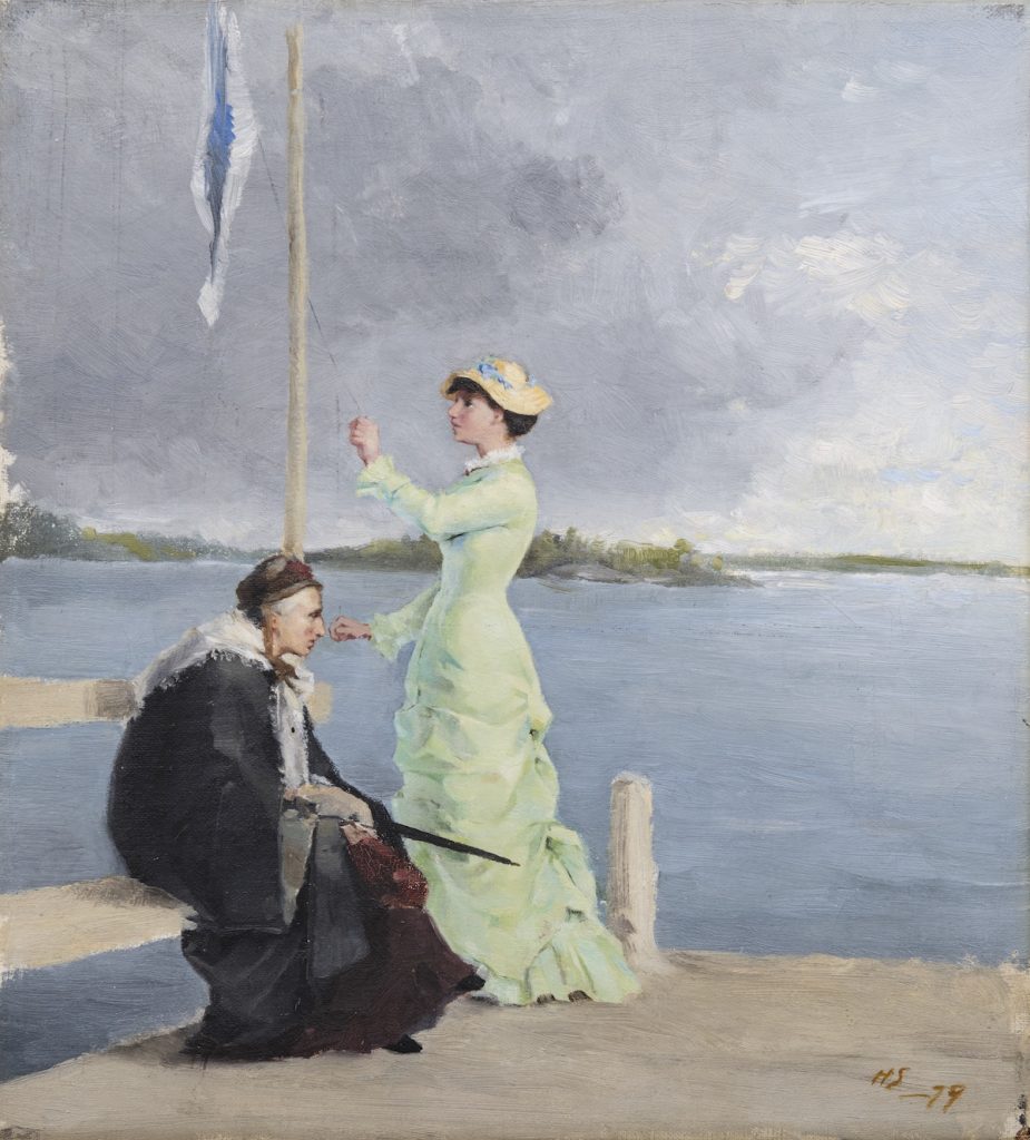 Helene Schjerfbeck, Laiturilla, 1879, öljyväri kankaalle, Gösta Serlachiuksen taidesäätiö. Kuva: Sampo Linkoneva