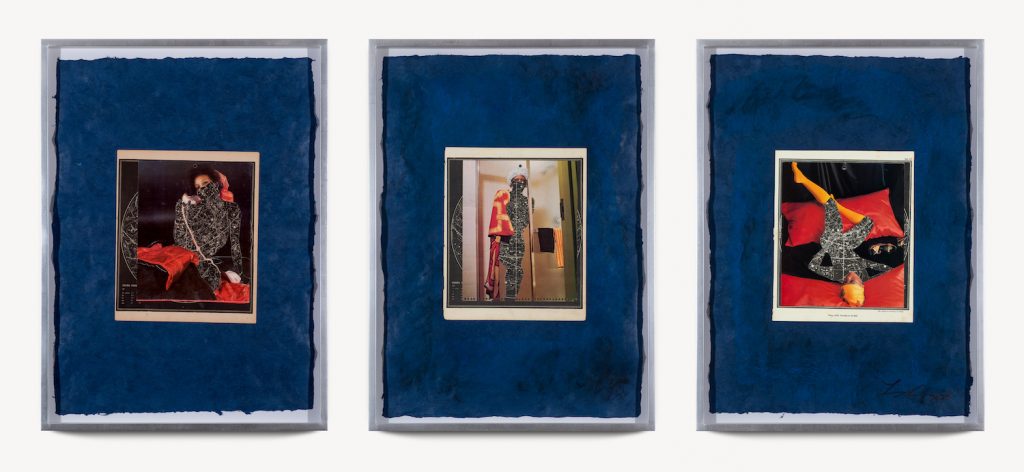 Lorna Simpson, Always Red, 2023, kollaasi paperille kolme osaa, ⓒ Lorna Simpson. Taiteilijan ja Hauser & Wirthin omistuksessa. Kuva: James Wang