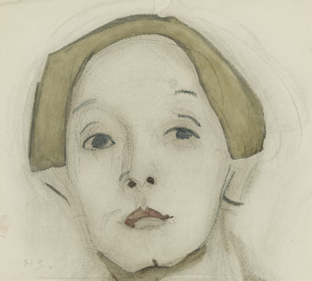 Helene Schjerfbeck, Omakuva, 1915, akvarelli ja hiili paperille, Gösta Serlachiuksen taidesäätiö. Kuva: Teemu Källi