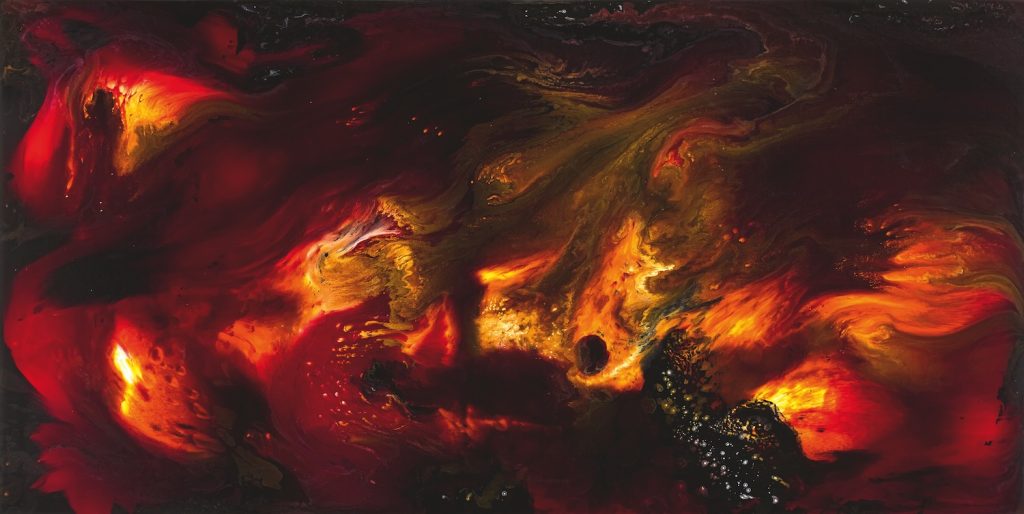 Keith Tyson, Luontomaalaus (Syvä osuma), 2010, sekatekniikka alumiinille, 198 x 398 cm. Kuva: Ian Parsons