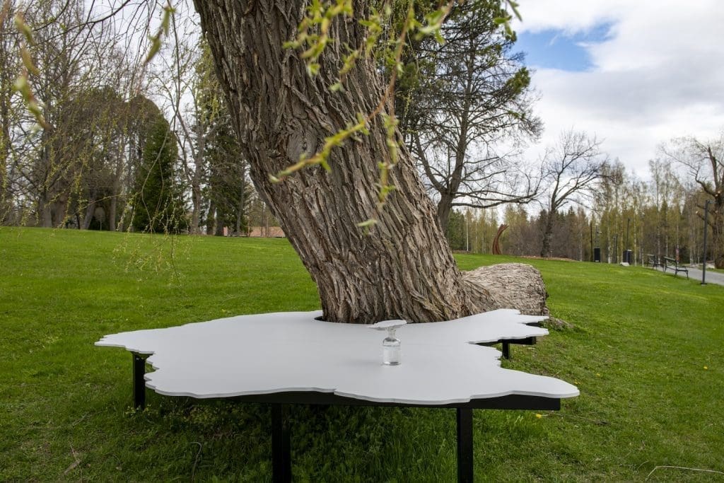 Agnes Meyer-Brandis, One Tree ID – Salix alba, 2019/2025, tee, perfumes, cloud furniture. Photo: Serlachius, Sampo Linkoneva