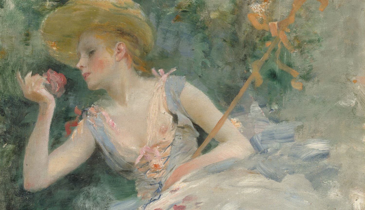 Carl Larssonin maalaama maalaus paimentavasta naisesta hattu päässä syömässä omenaa
