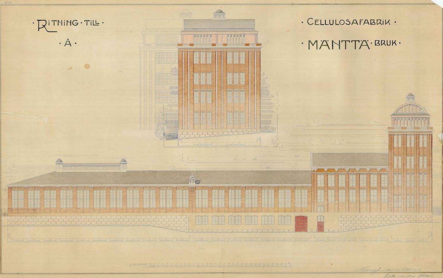 Mäntän selluloosatehtaan julkisivupiirustus